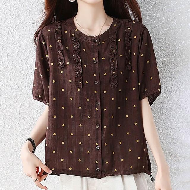 【麗質達人】8650棕色波點上衣-LY (L-5XL)