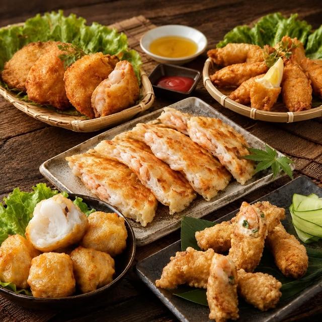 【興達港歐董魚丸】旗艦海鮮炸物任選x4 (花枝蝦排/月亮蝦餅/花枝丸/蝦卷/黑輪 興達港觀光漁港名店)