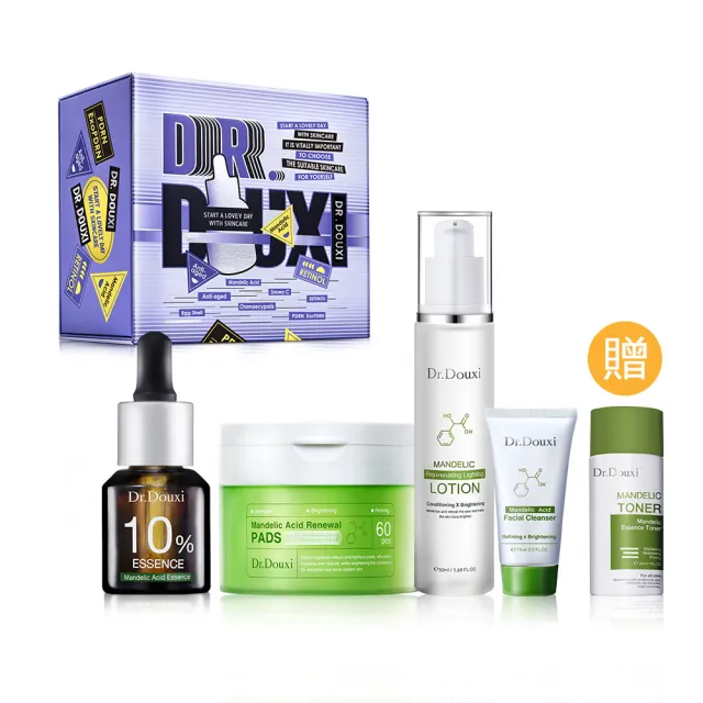 【Dr.Douxi 朵璽】10%代謝調理超值組-杏仁酸棉片60片+杏仁酸水乳 50ml+洗面乳17ml+10%15ml 贈化妝水30ml
