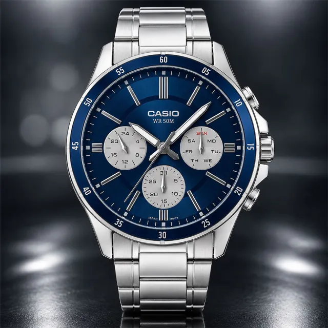 【CASIO 卡西歐】MTP-1374D-2A3 三眼賽車風格指針錶(時尚潮流 錶徑約4.35公分)