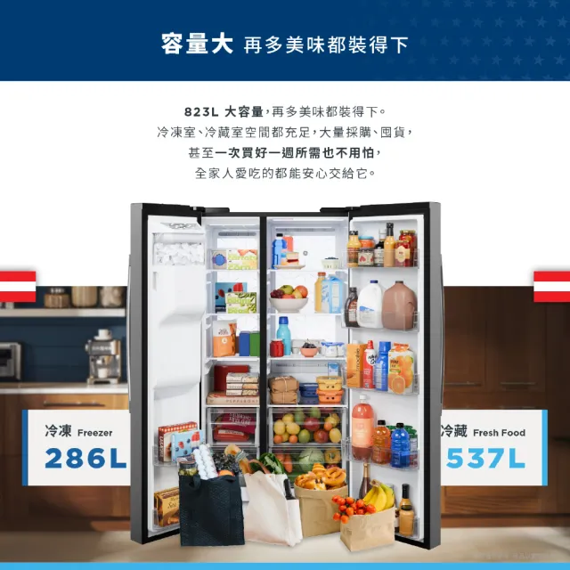 【GE 奇異】823L大容量對開門冰箱(防指紋不銹鋼GSS28PYYFS)