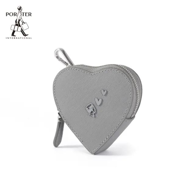【PORTER INTERNATIONAL】真皮心形MINI POUCH造型零錢包(灰)