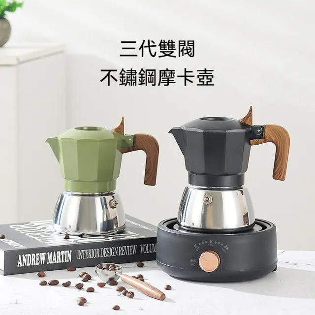 【MOOG 沐格】導磁雙閥摩卡壺 不鏽鋼義式咖啡壺 電磁爐適用 戶外露營咖啡沖煮器具