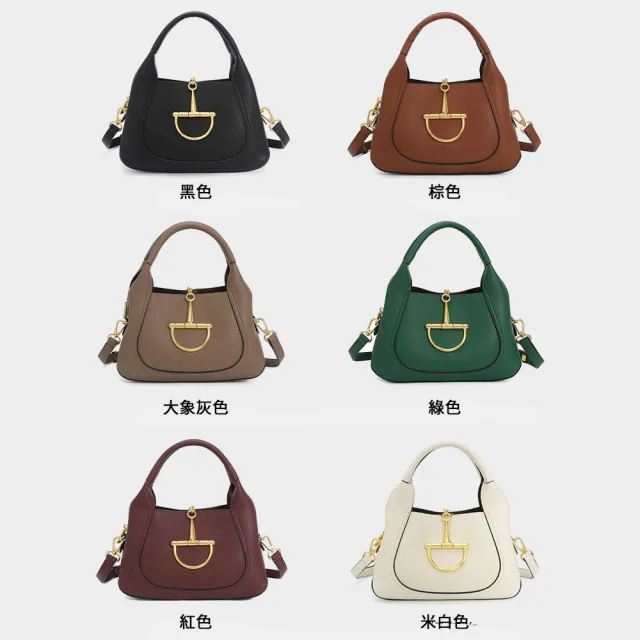 【Sp house】雙11 金屬馬蹄扣裝飾 真皮 女款 手提包 側肩包 斜背包(6色2款可選)