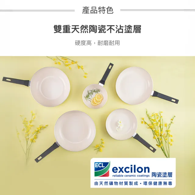 【LocknLock 樂扣樂扣】官方直營 陶瓷不沾系列春日黃雙鍋組 28cm(平煎鍋+炒鍋/IH可用鍋)