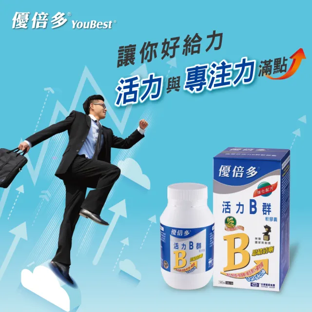 【YouBest 優倍多】優倍多YouBest 活力B群軟膠囊(90粒/盒-高單位B群 胺基酸 管花肉蓯蓉 茯苓萃取物)