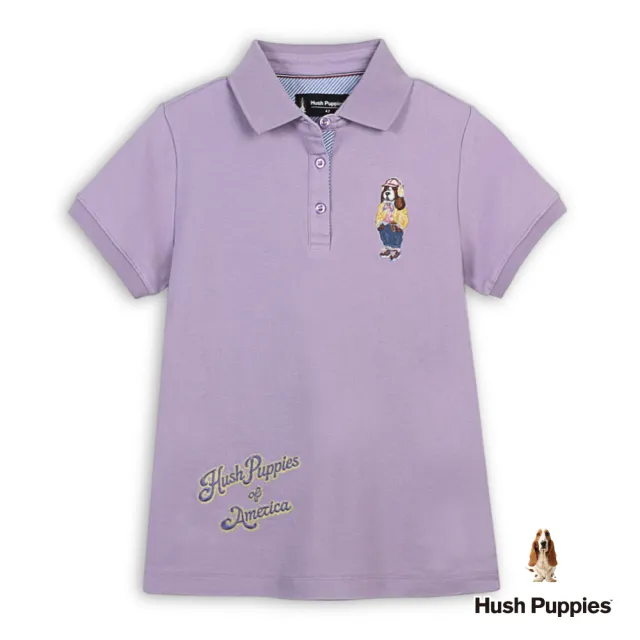 【Hush Puppies】女裝 POLO衫 棒球帽狗刺繡POLO衫 (淺紫 / 64201101)