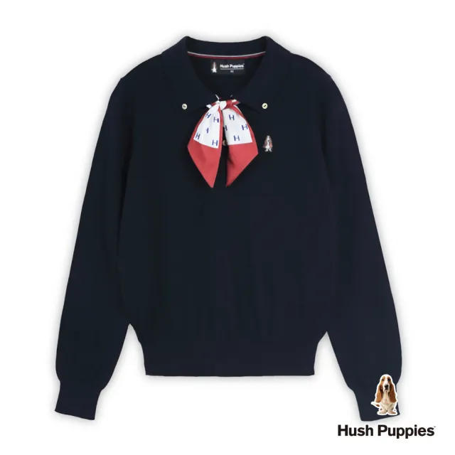 【Hush Puppies】女裝 線衫 造型領巾長袖線衫 (丈青 / 64213103)
