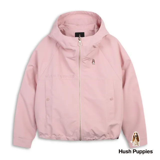 【Hush Puppies】女裝 外套 素色刺繡小狗連帽外套 (粉紅 / 64217108)