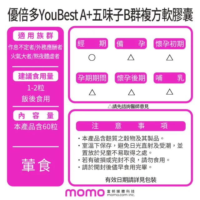 【杏輝醫藥】優倍多YouBest A+五味子B群複方軟膠囊(60粒/盒-薑黃.肝精.專利成分茯苓三萜營養好吸收)