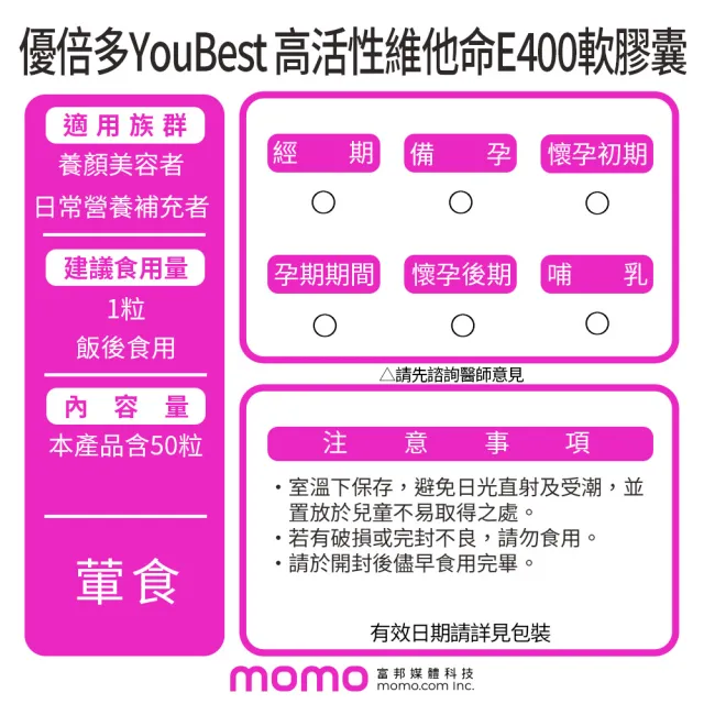 【杏輝醫藥】優倍多YouBest 高活性維他命E400軟膠囊 3入(共150粒-抗氧化 養顏美容 調整體質)