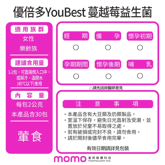 【YouBest 優倍多】蔓越莓益生菌 3入(共90包-順暢益生菌.保證35億活菌.菸鹼素 專利私密益菌 中秋禮盒)