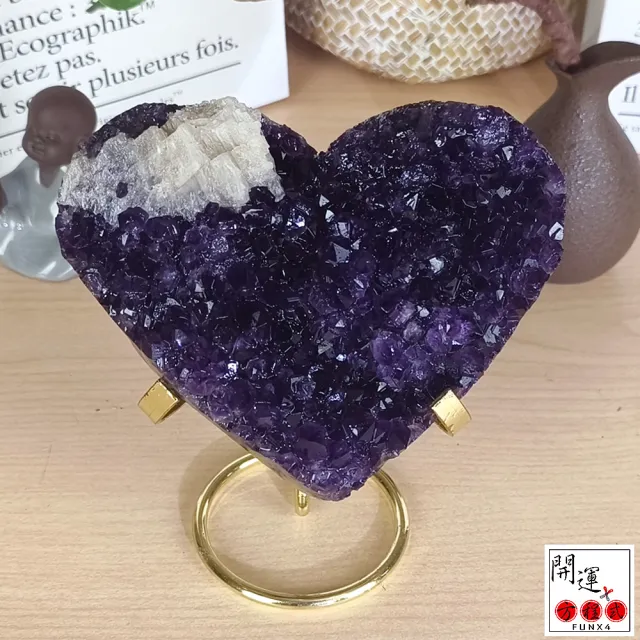 【開運方程式】愛心紫晶鎮一物一拍1.12kg附金屬支加底座(AGU483心想事成l紫晶洞l晶簇)