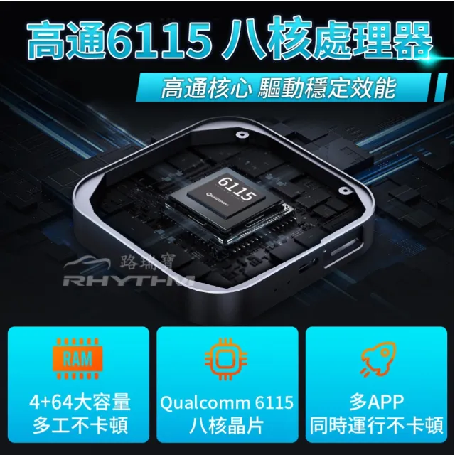 【Rhythm 路瑞寶】CarPlay 車用多媒體安卓盒｜高通6115八核心 4GB+64GB 智慧車機機上盒 Carplay安卓盒