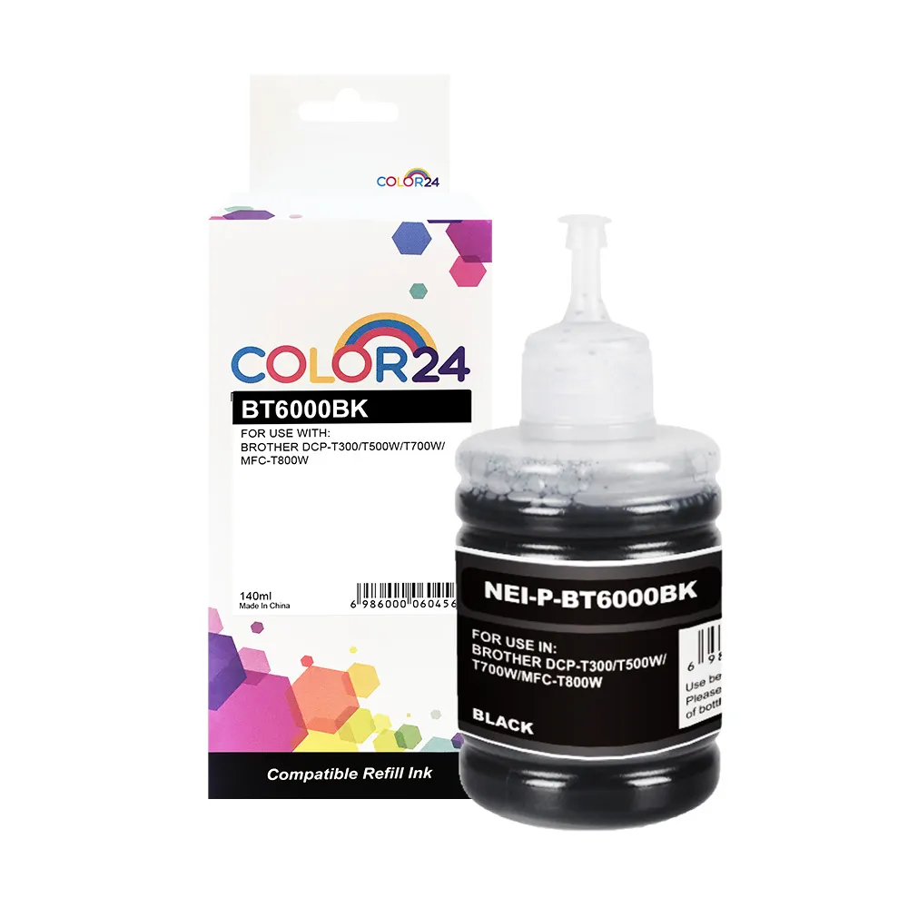 【COLOR24】for BROTHER 黑色防水增量版 BT6000BK/140ml 相容連供墨水(適用 DCP-T300/T500W/T700W)