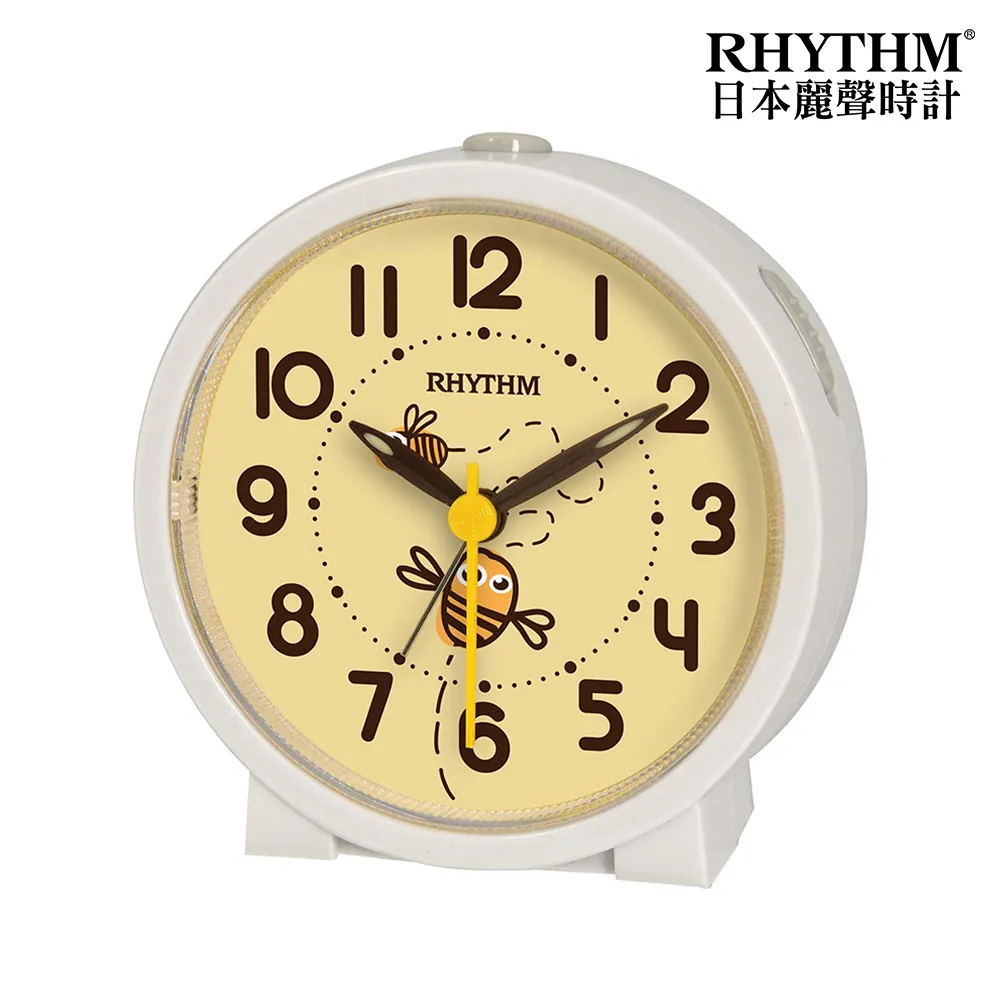 【RHYTHM 麗聲】官方直營 卡通面板貪睡夜燈孩童臥室必備靜音鬧鐘(採蜜蜜蜂)