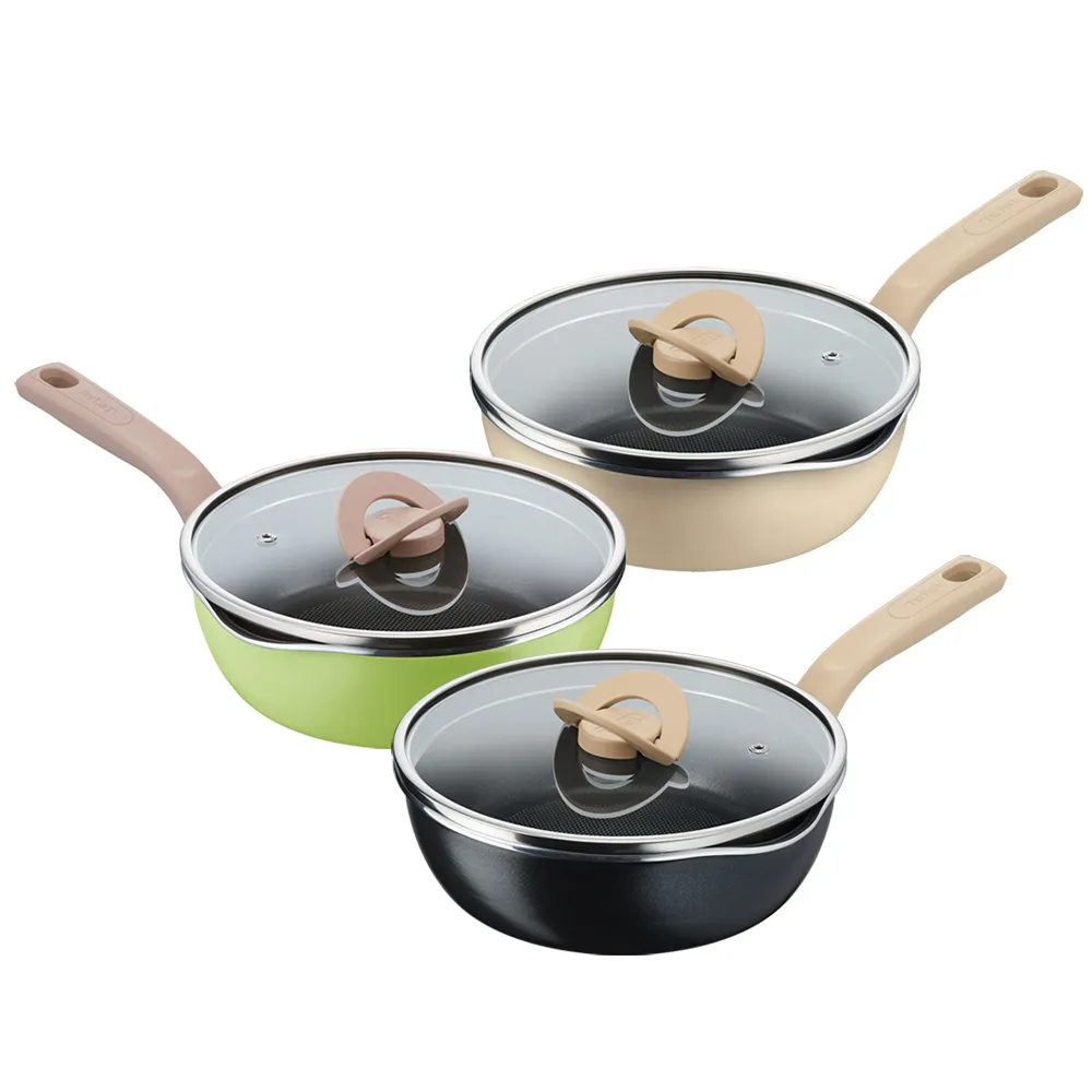 【Tefal 特福】煮FUN系列22CM不沾鍋/萬用鍋/深平底鍋_加蓋_三色可選(IH爐可用鍋)