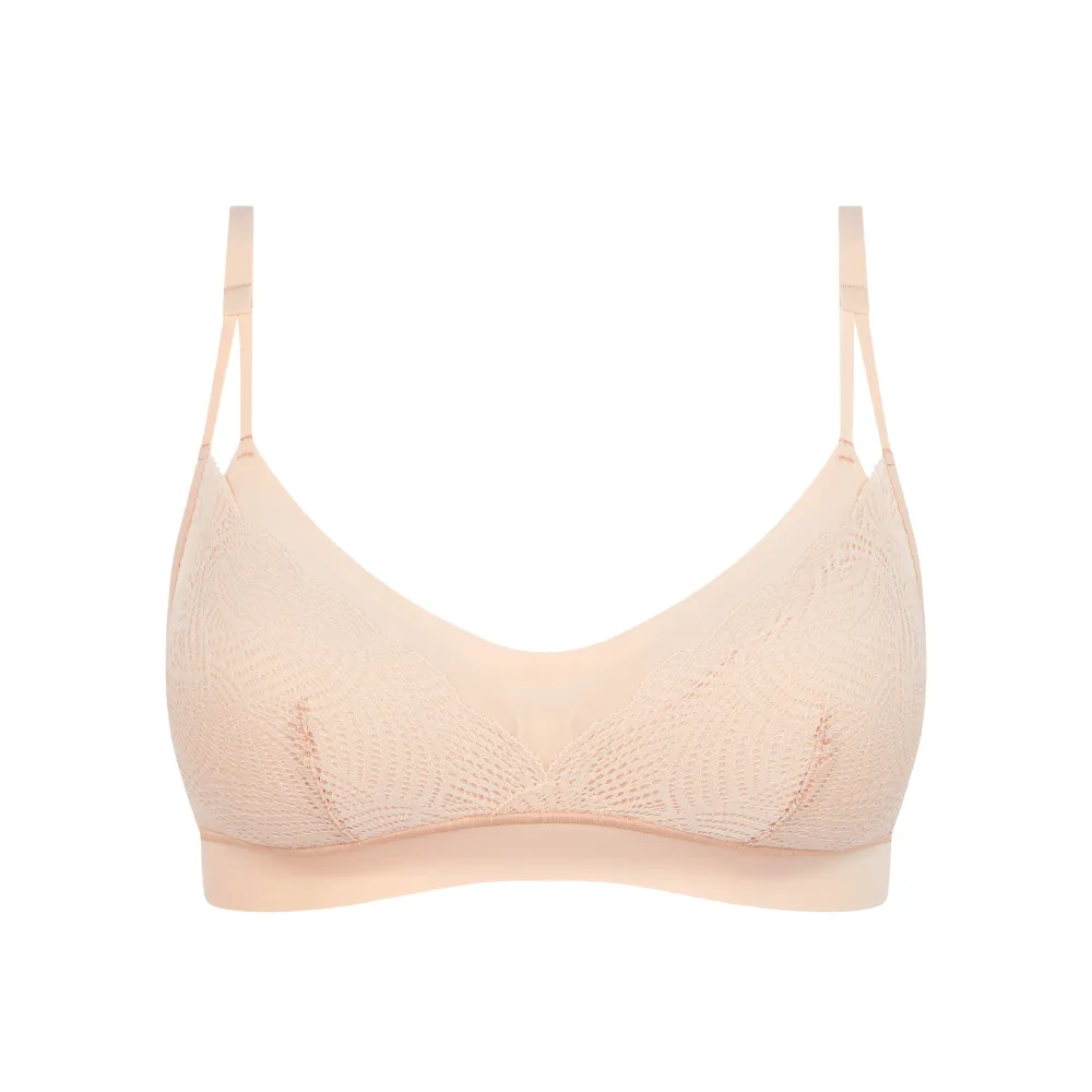 【Chantelle 仙黛爾】Soft Stretch.蕾絲雙肩帶無痕輕運動內衣 粉膚色.11GQ9_01N(超強彈力.超透氣觸感.包覆)