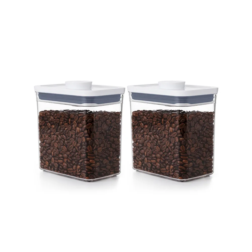 【OXO】長方1.6L｜  超值2入｜POP 按壓密封收納保鮮盒(16*11*16 cm 單手開蓋 整齊堆疊)