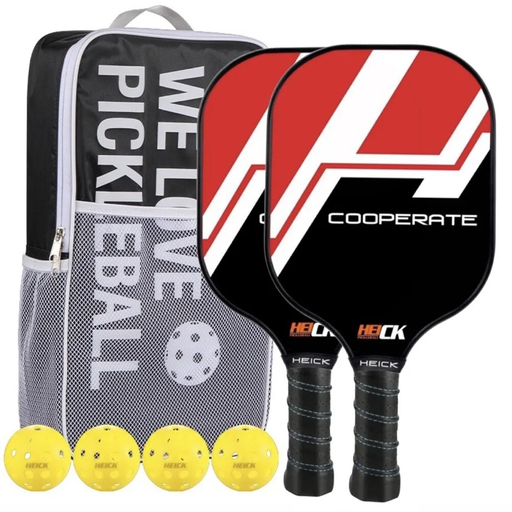 【HEICK】H-cooperate 玻璃纖維 匹克球拍組 入門初學款 輕量化球拍(匹克球40孔*4/玻纖球拍*2/收納背包*1)