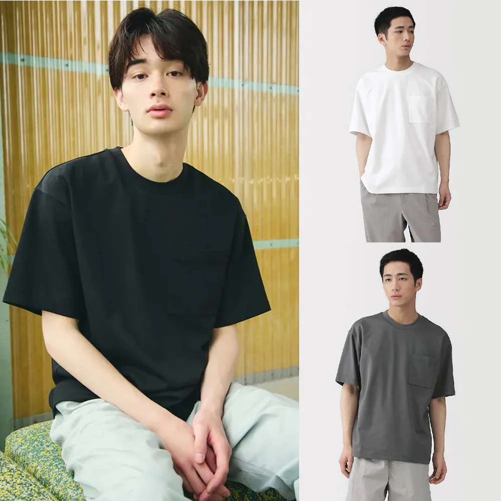 【MUJI 無印良品】男涼感寬版短袖T恤(白色/淺灰/灰白/黑色/淺藍/煙燻綠/深摩卡棕)
