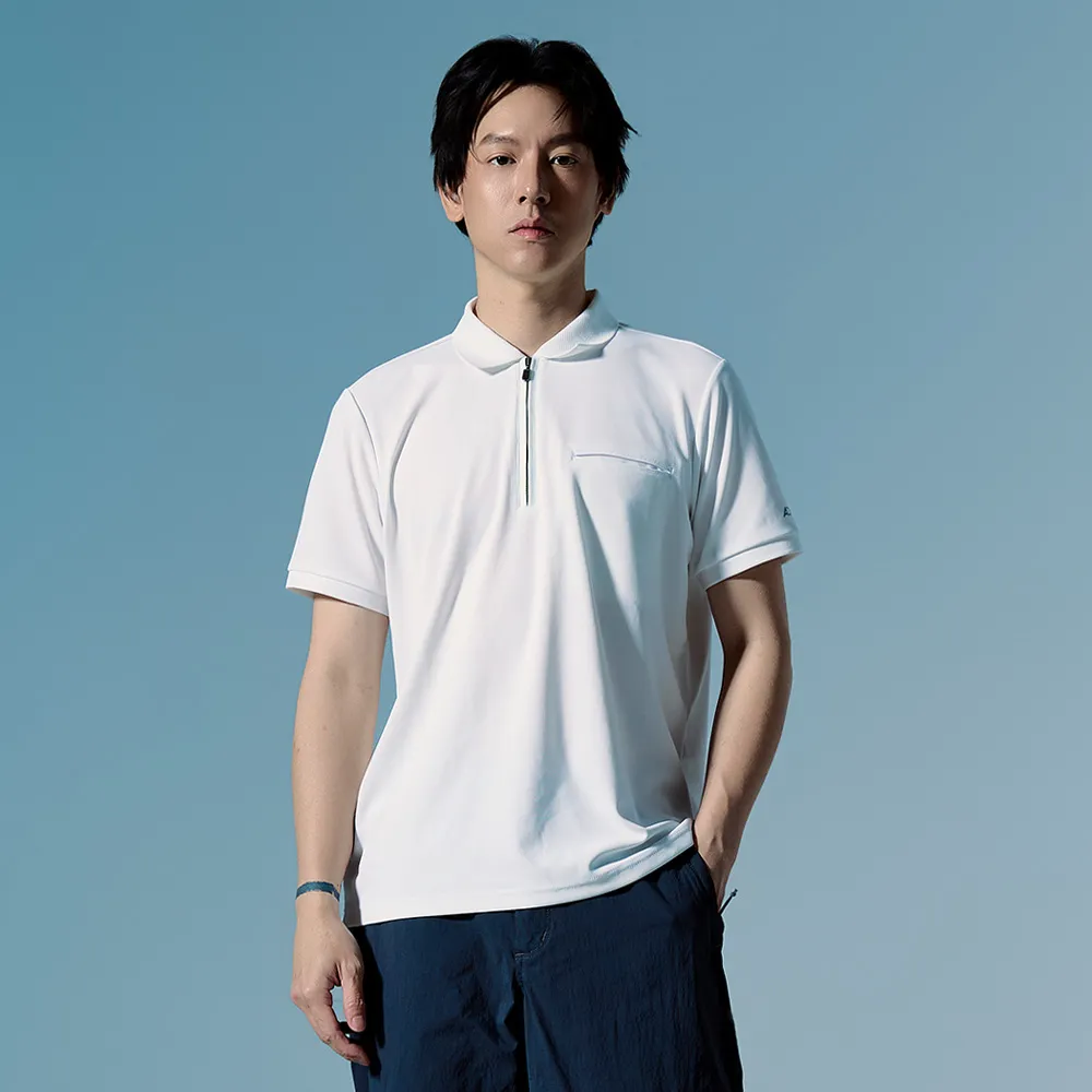 【ADISI】男高效降溫速乾半開襟POLO衫-有胸袋 AL2611101 晨白｜涼感 UPF50+ 抗UV 吸濕排汗 快乾 排汗衣
