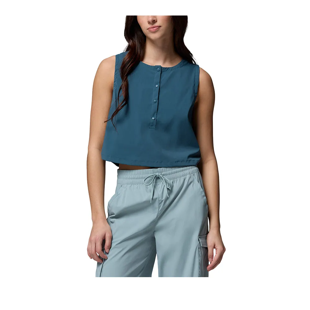 【Columbia 哥倫比亞】女款-涼感無袖背心-Chill Creek™ Woven Tank-孔雀綠(UAL90410TL/KS)