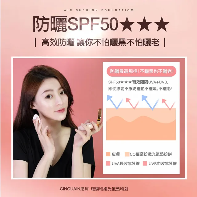 【CINQUAIN 思珂】璀璨粉嫩光氣墊粉餅SPF50★★★2入＋贈控油蜜粉(MOMO獨家)