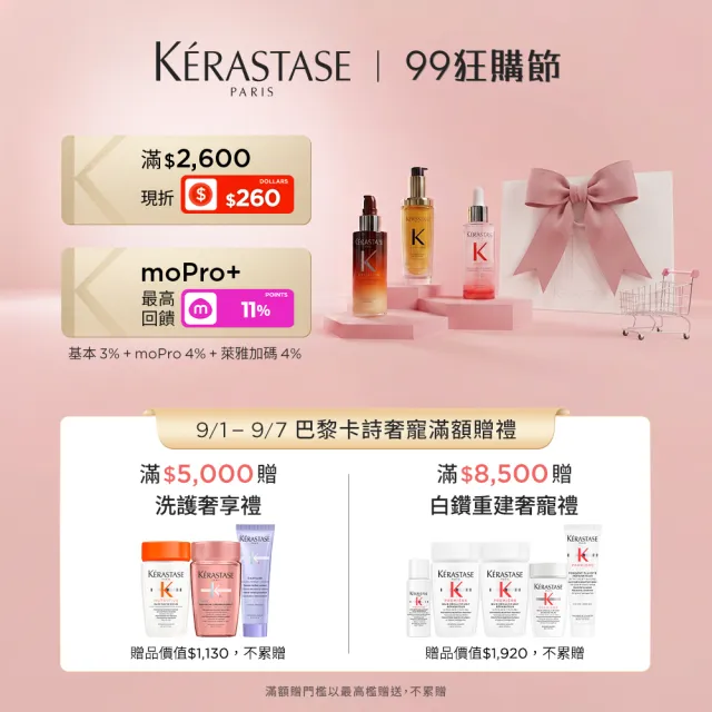 【KERASTASE 巴黎卡詩】釉光香頌玫瑰護髮精油45ml+髮乳250ml(全新上市/小粉球/柔順/抗躁/蓬彈)