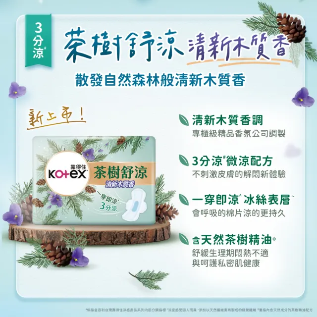 【Kotex 靠得住】茶樹沁涼JOGUMAN特別款新包裝/木質香/護墊/褲型(17.5cm-35cm/褲型M.L)2箱任選