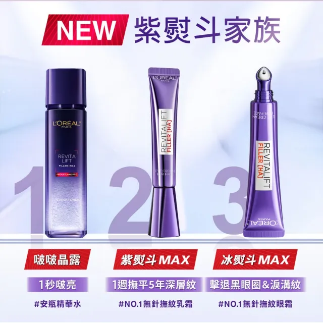 【L’OREAL Paris 巴黎萊雅】玻尿酸瞬效保濕修護晶露_2入組(啵啵精華水/液態紫熨斗/保濕)