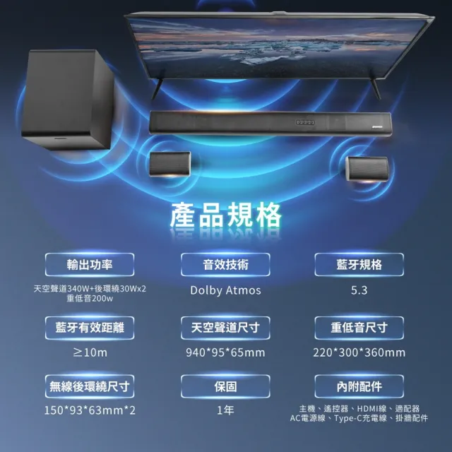 【SANSUI 山水】聲空艙SS2(5.1.2 Soundbar  360°天空聲道X杜比全景聲)享受600W震撼聽感｜聲霸｜喇叭｜劇院