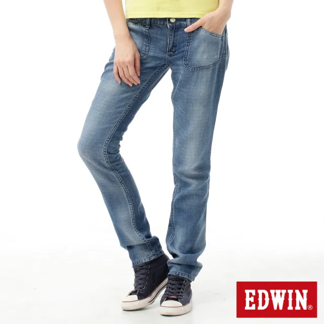 【EDWIN】女裝 COOL 雙面穿窄管直筒褲(石洗藍)