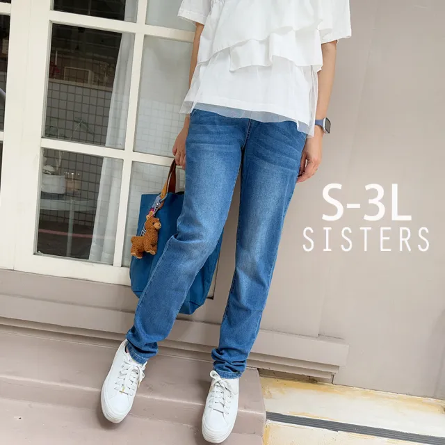 【SISTERS】復古洗色休閒彈力窄管牛仔褲/S-3L(女下著/窄管褲/女褲/顯瘦/長褲/丹寧)