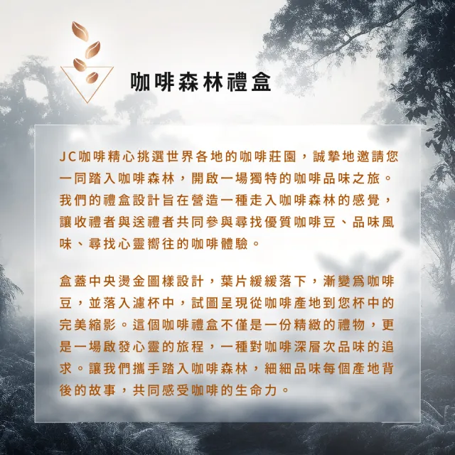 咖啡森林濾泡禮盒-二十個莊園綜合x5盒 (10gx20包/盒.共100包.附提袋及卡片.含巴拿馬藝妓)中秋禮盒;中秋送禮