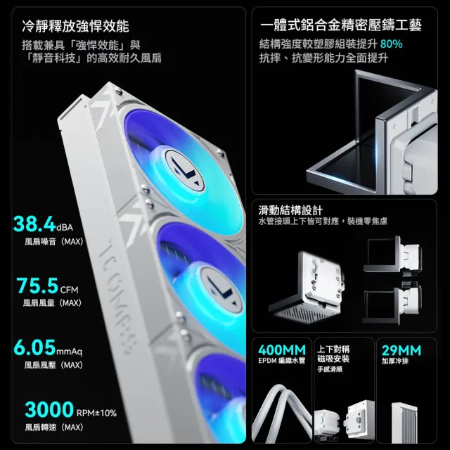 【TCOMAS】鈦鉭 EXIT D3 360 ARGB CPU一體式水冷散熱器 黑色/白色 (三面裸視3D /TDP300W/冷排高壓風扇)