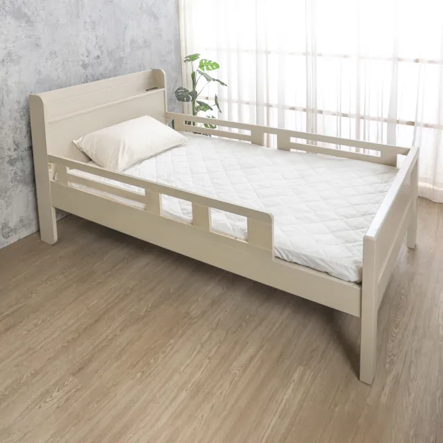 【BODEN】森林家具 達恩3.5尺單人置物型護欄實木床架/兒童床組-附插座