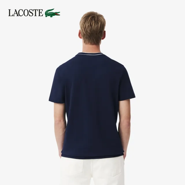 【LACOSTE】男款-修身撞色領圍短袖T恤(海軍藍)