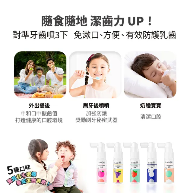 【Lab52 齒妍堂】牙醫博士推薦組Plus 含鈣健齒噴霧20mLx3(降口腔壞菌/奶臭/口臭/奶睡清潔/大童換)