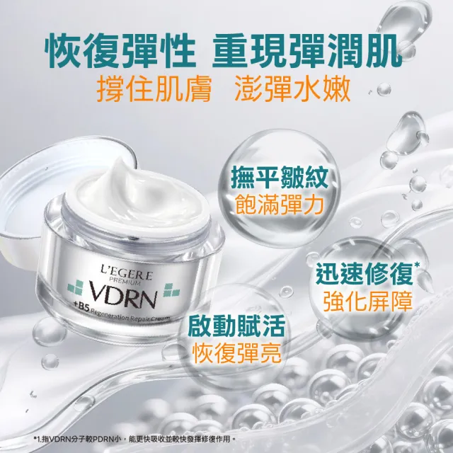 【LEGERE 蘭吉兒】VDRN B5全面修復防護組(精華30ml+乳霜50ml+純物理防曬乳SPF50+)