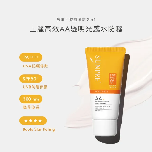 【荷麗美加】上麗高效AA透明光感水防曬60ml-2入組(無色防曬/SPF50+/PA++++/防曬/美白)