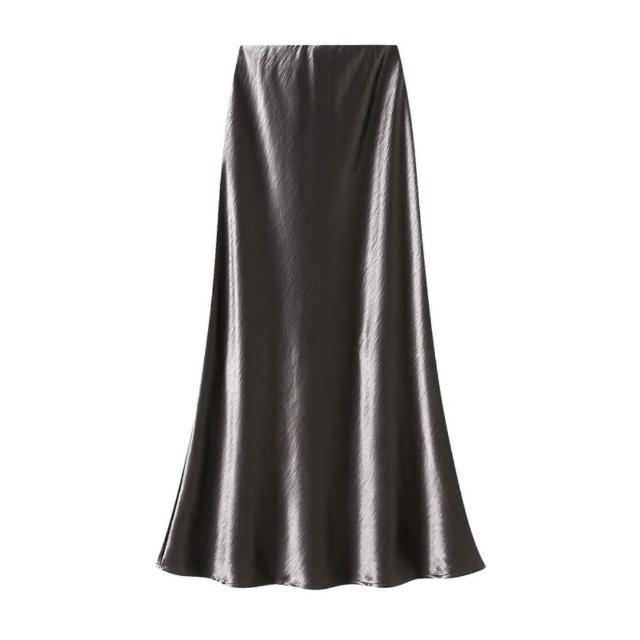 【巴黎精品】頂級法式絲綢裙絲質大碼長裙A字裙半身裙休閒大尺碼女裝(壓褶流光魚尾14色n1jd1)