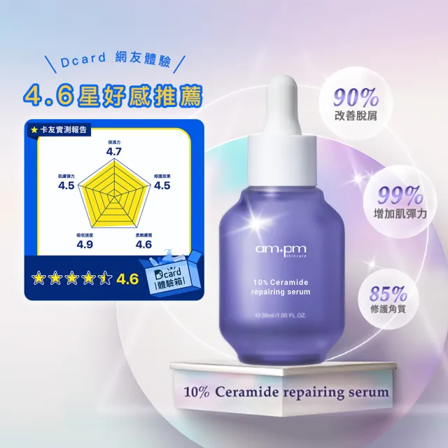 【ampm 牛爾】雙星超值組★買2送1★10%神經醯胺精華30mlx2入+送神經醯胺穩膚面膜（1盒）(修護)