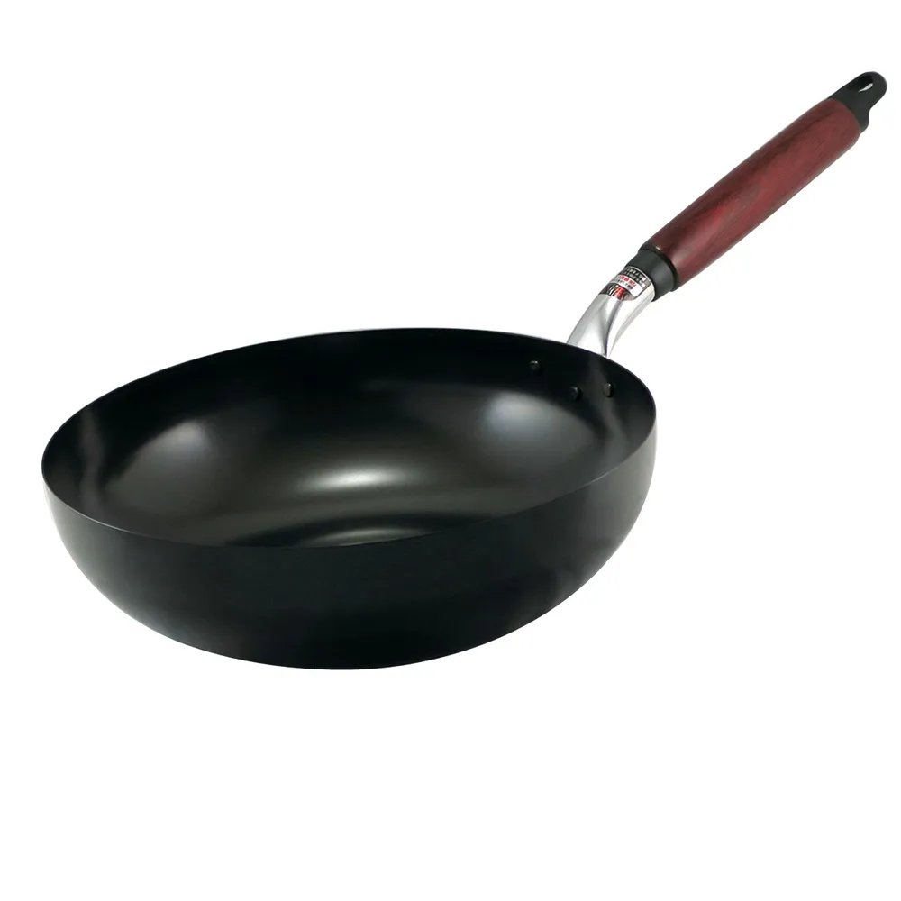 【hokua 北陸鍋具】日本製輕量級木柄黑鐵炒鍋28cm(IH爐可用鍋)