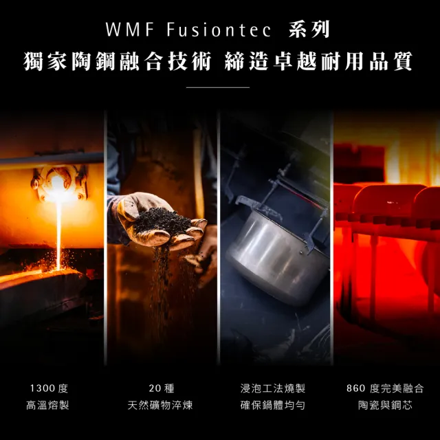 【WMF】德國製 Fusiontec Aromatic 低身湯鍋 22cm 3.1L(黑色/陶晶鍋) IH爐/電磁爐/瓦斯爐適用