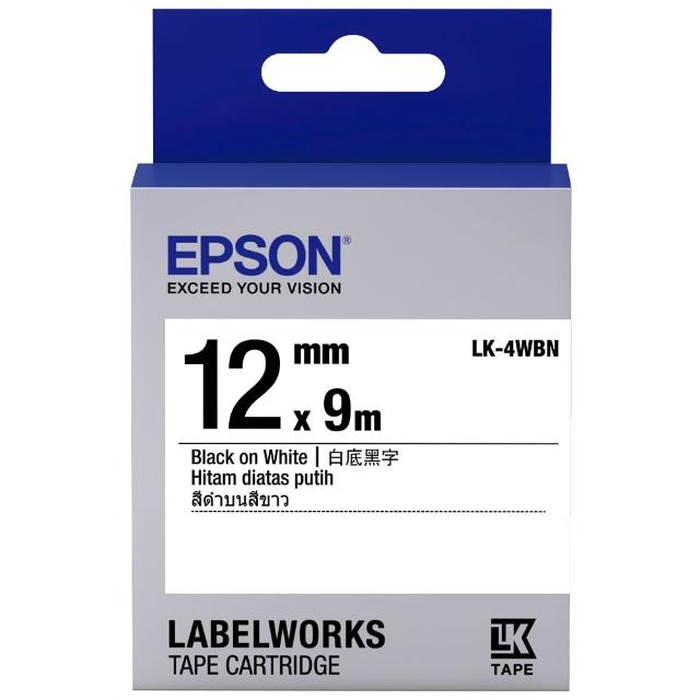 【EPSON】標籤帶 白底黑字/12mm(LK-4WBN)(贈品)