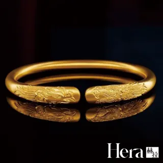 【HERA 赫拉】龍躍鳳鳴古法沙金手鐲 H115083106(沙金 點鑽 麥穗葉 花卉 手環)