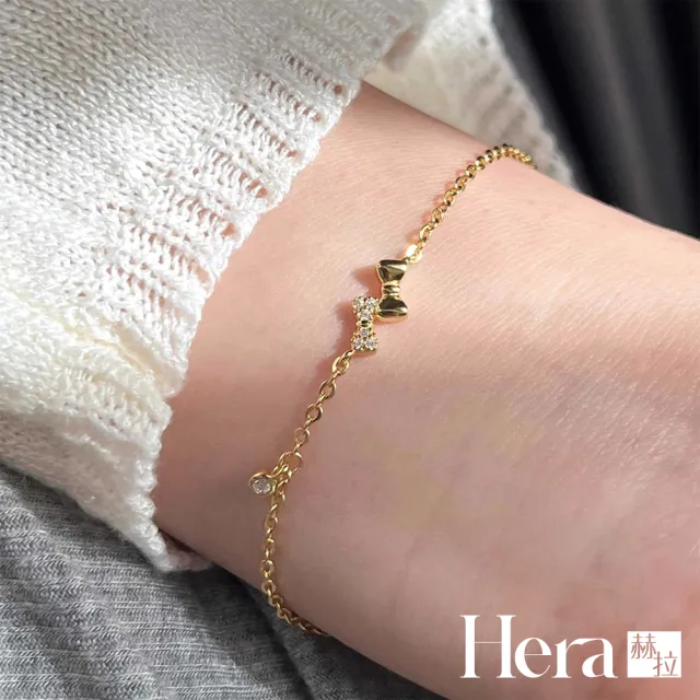 【HERA 赫拉】S925鍍14K微鑲鑽俏皮蝴蝶結手鍊 H115083104(S925 鍍14K 微鑲鑽 蝴蝶結 手鍊)