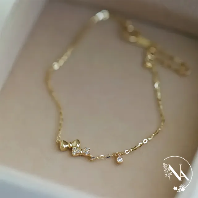 【NANA】娜娜 S925鍍14K微鑲鑽俏皮蝴蝶結手鍊 N115083104(S925 鍍14K 鑲鑽蝴蝶結 手鍊)