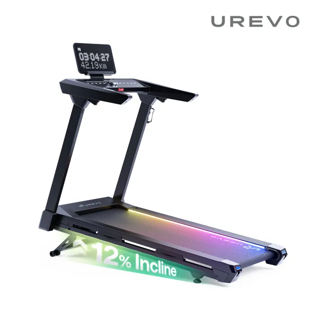 【UREVO】URTM044 CyberMega Smart 大字幕馬拉松跑步機 (摺疊跑步機/健走機/超慢跑/走路機/長距訓練/爬坡)